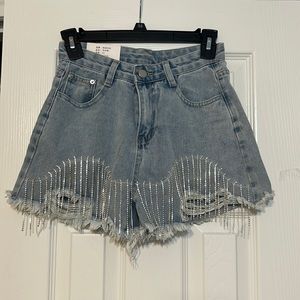 Diamond Tassels Denim High Waist Jeans Shorts
